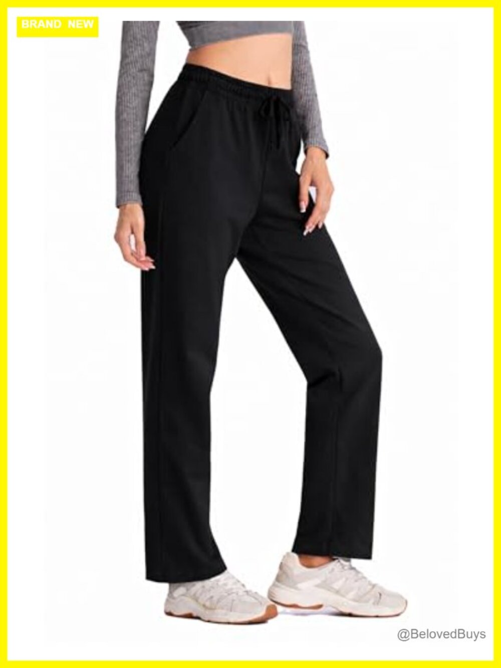 Womens Cotton Straight Leg Sweatpants High Rise Drawstring Pockets